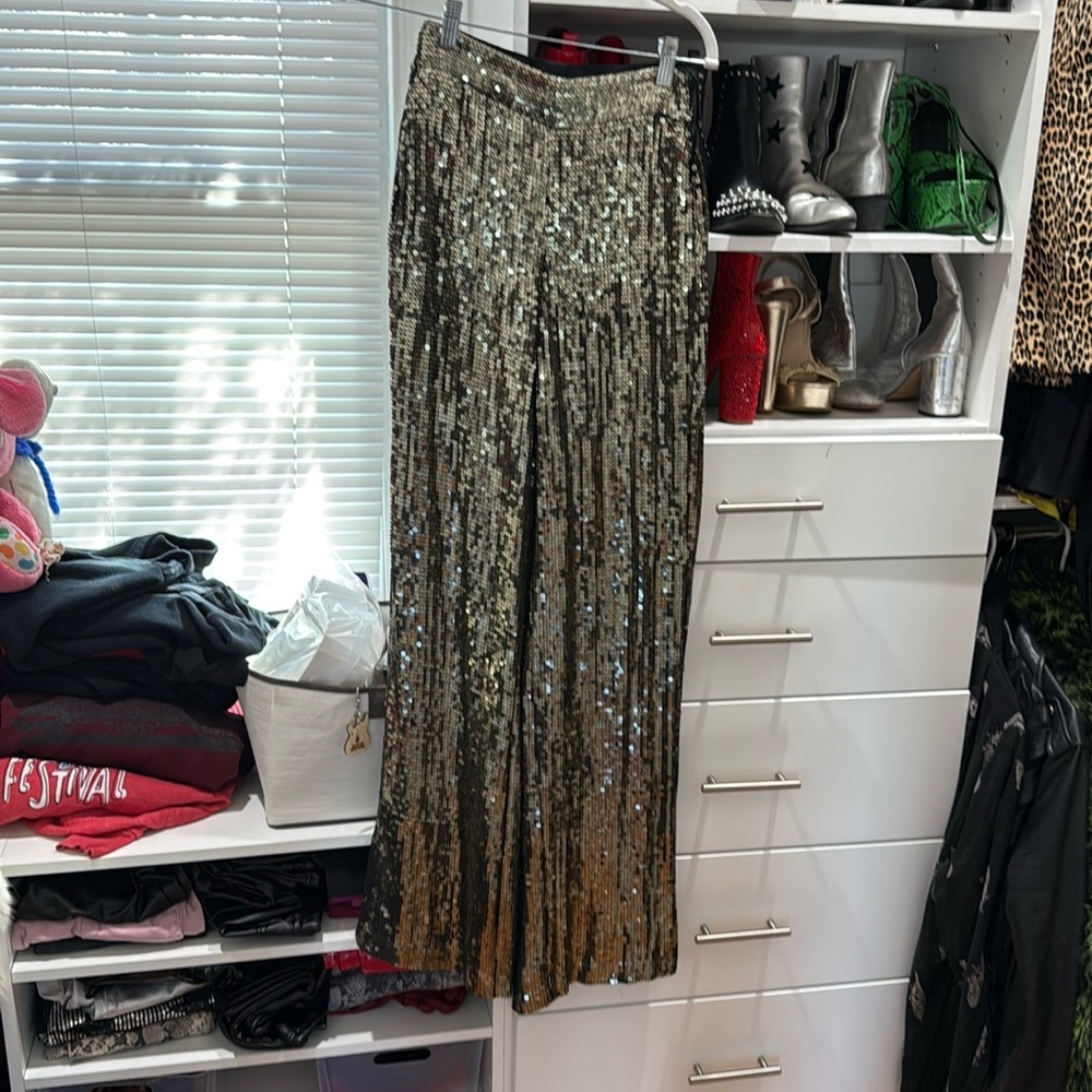 Alice and Olivia high waisted, wide leg sequin pants